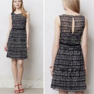Anthropologie Postmark Small Womens Sleeveless Black Floral Swiss Dots Dress